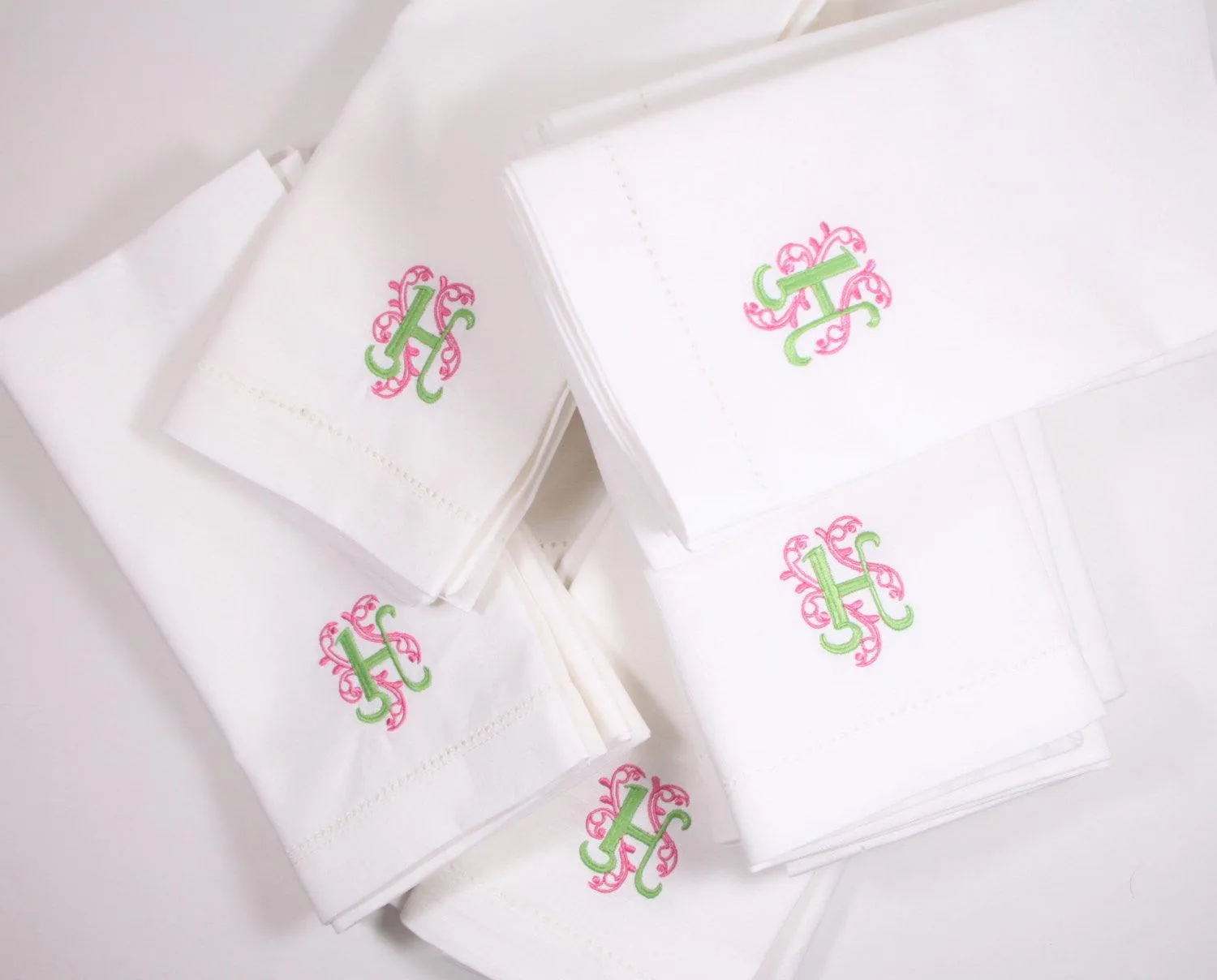 Ornate Monogrammed Embroidered Cloth Napkins - Set of 4 napkins