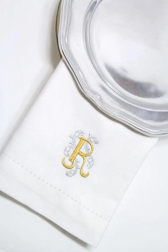 Ornate Monogrammed Embroidered Cloth Napkins - Set of 4 napkins