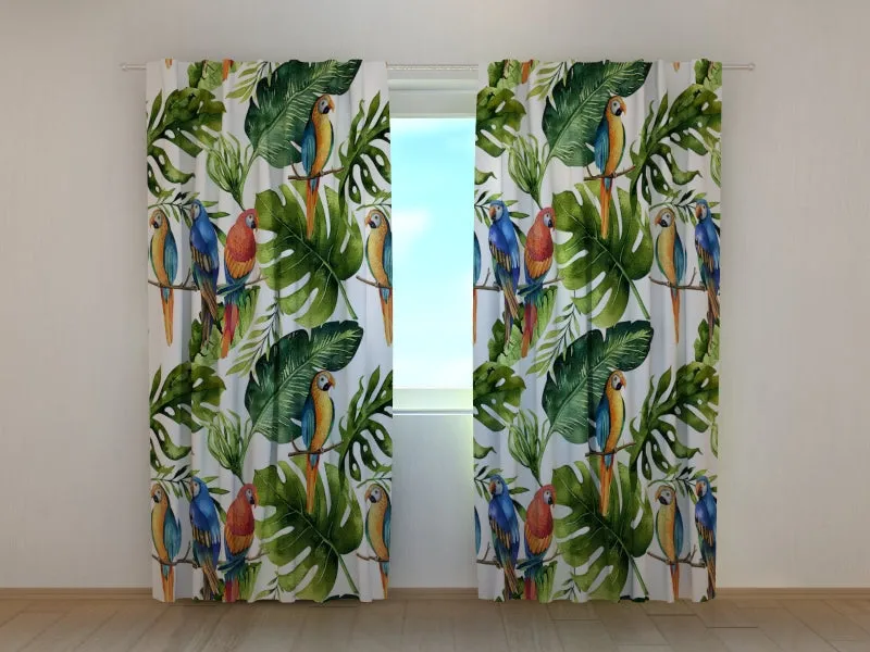 Photo Curtain Palm Leaf with Parrots