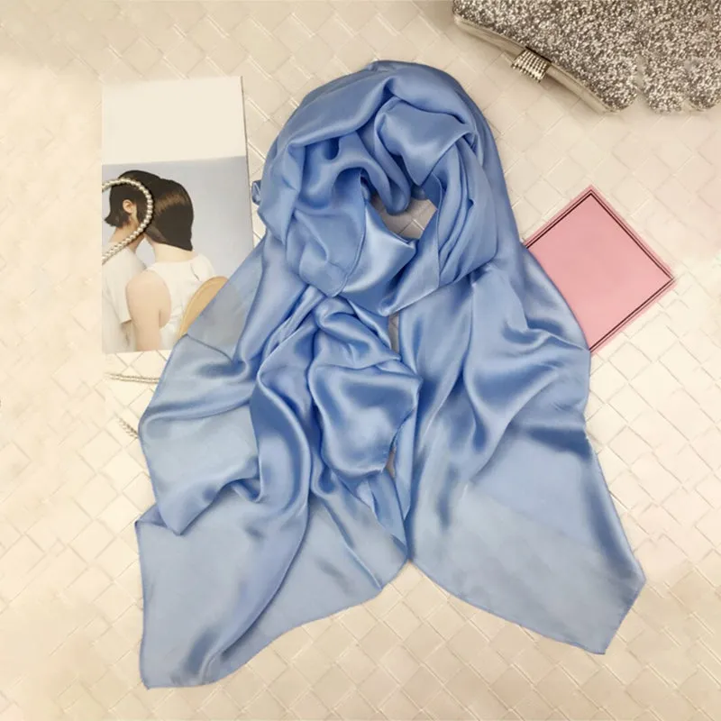 Plain Color Delicate Silk Head Wrap Shawl Scarfs