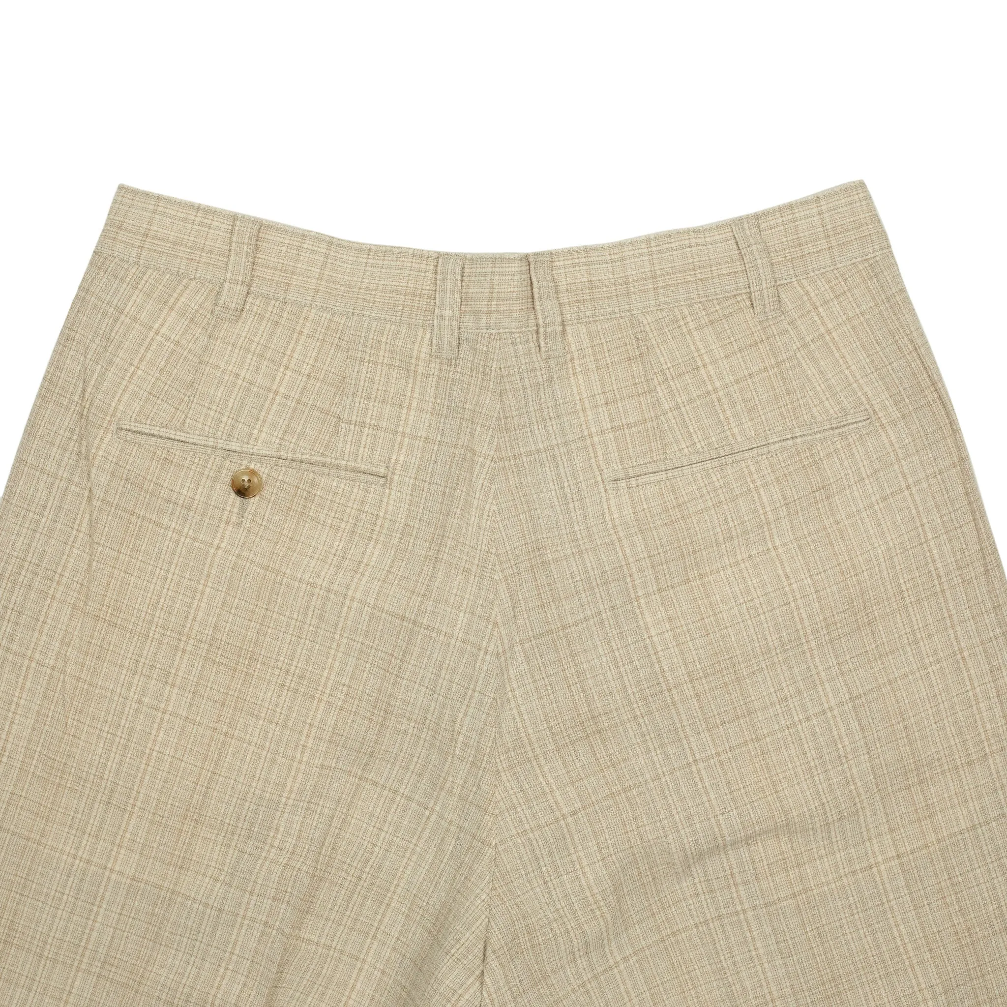 Pleated trousers in natural check cotton wool linen