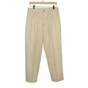 Pleated trousers in natural check cotton wool linen