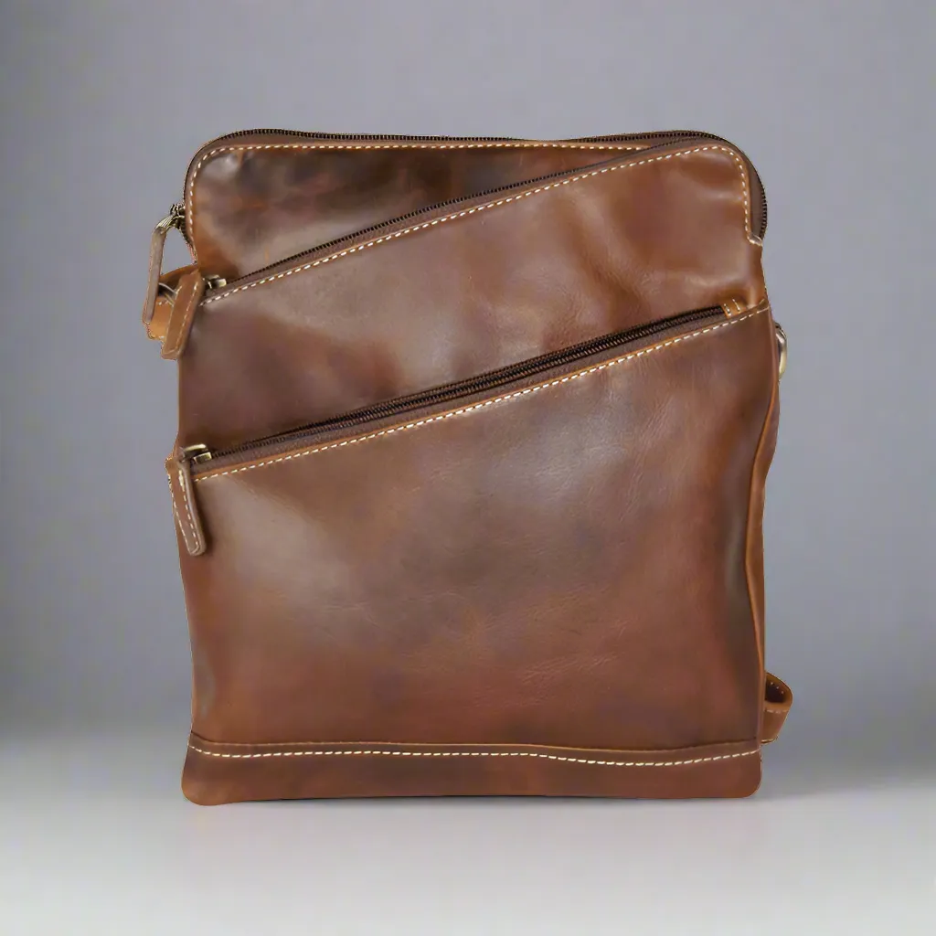 Rugged Earth Leather Purse with Top Zipper