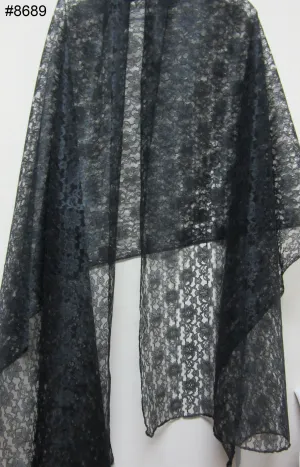 Scarf 8689 Black Net Lace Dupatta Chunni Shawl