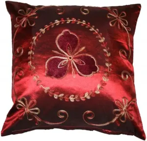 Silky Ornate Embroidered Velvet Floral design Decorative Accent Throw Pillow