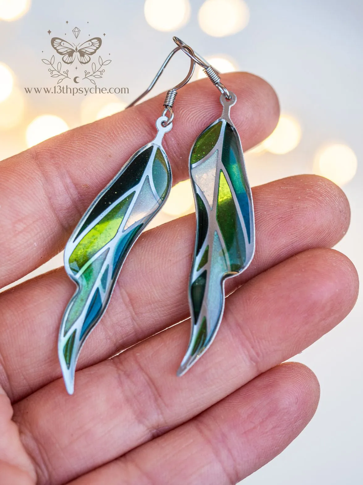 Stained glass inspired leaf earrings, Summer version