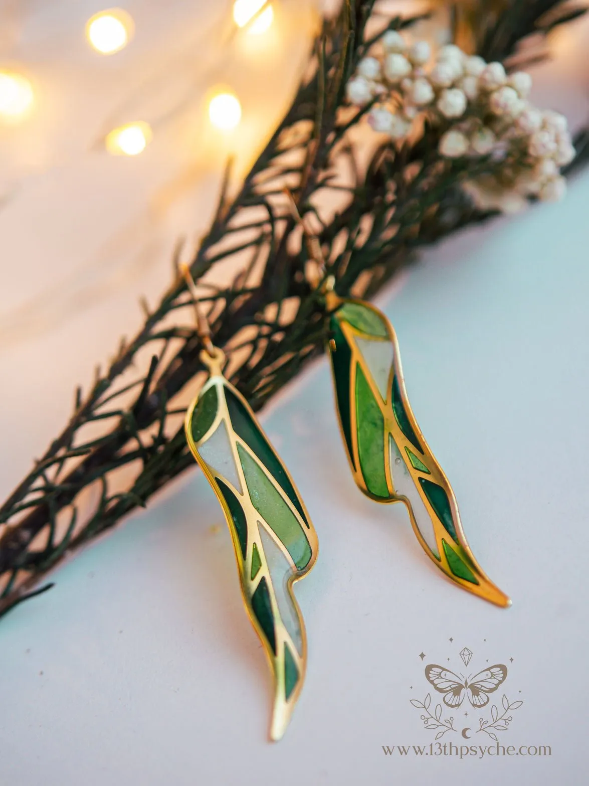 Stained glass inspired leaf earrings, Summer version