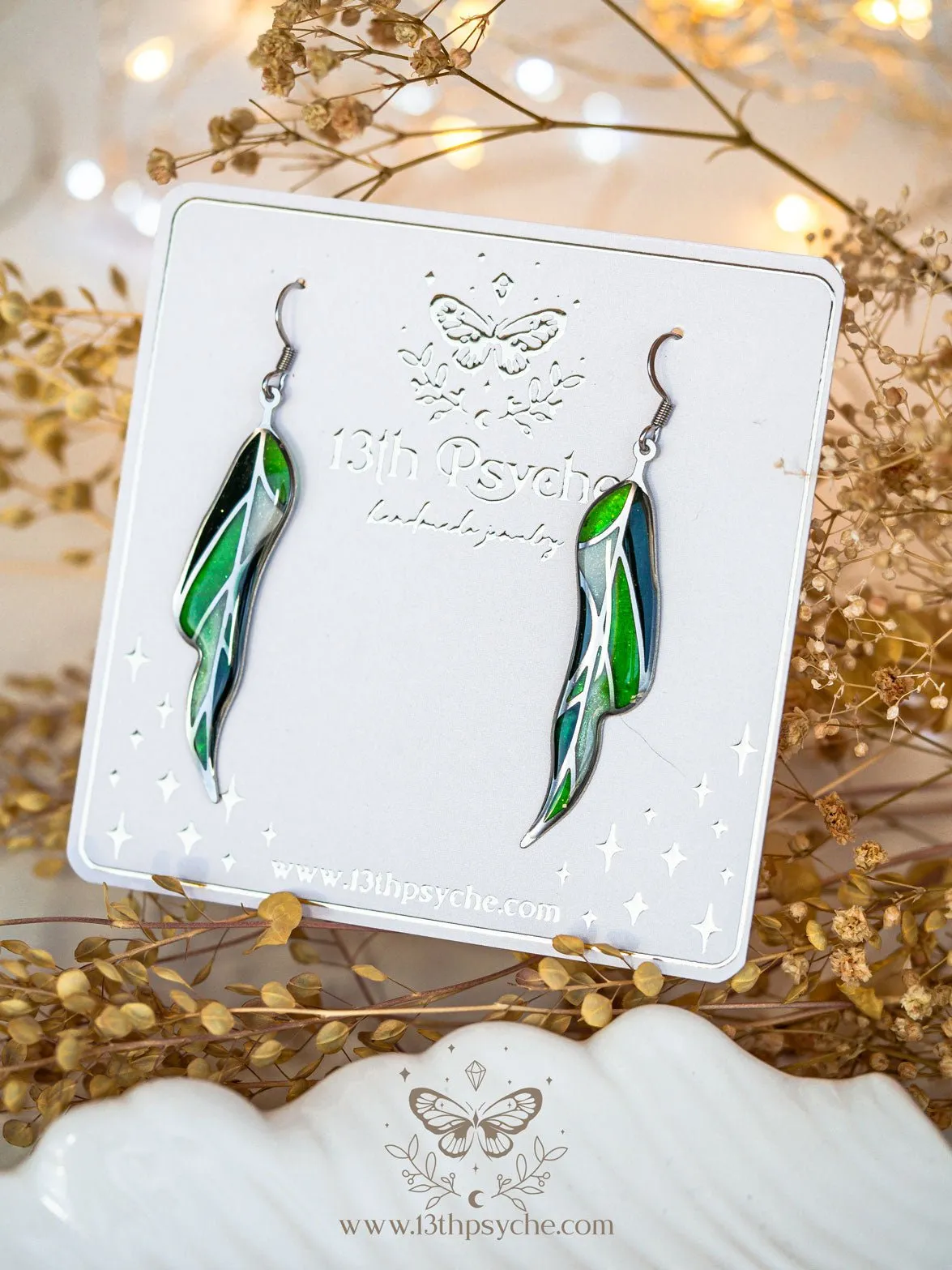 Stained glass inspired leaf earrings, Summer version