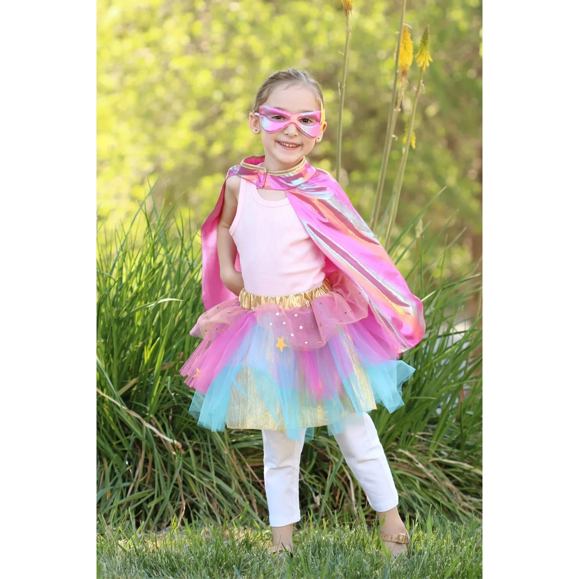 super duper tutu cape mask - metallic pink and gold