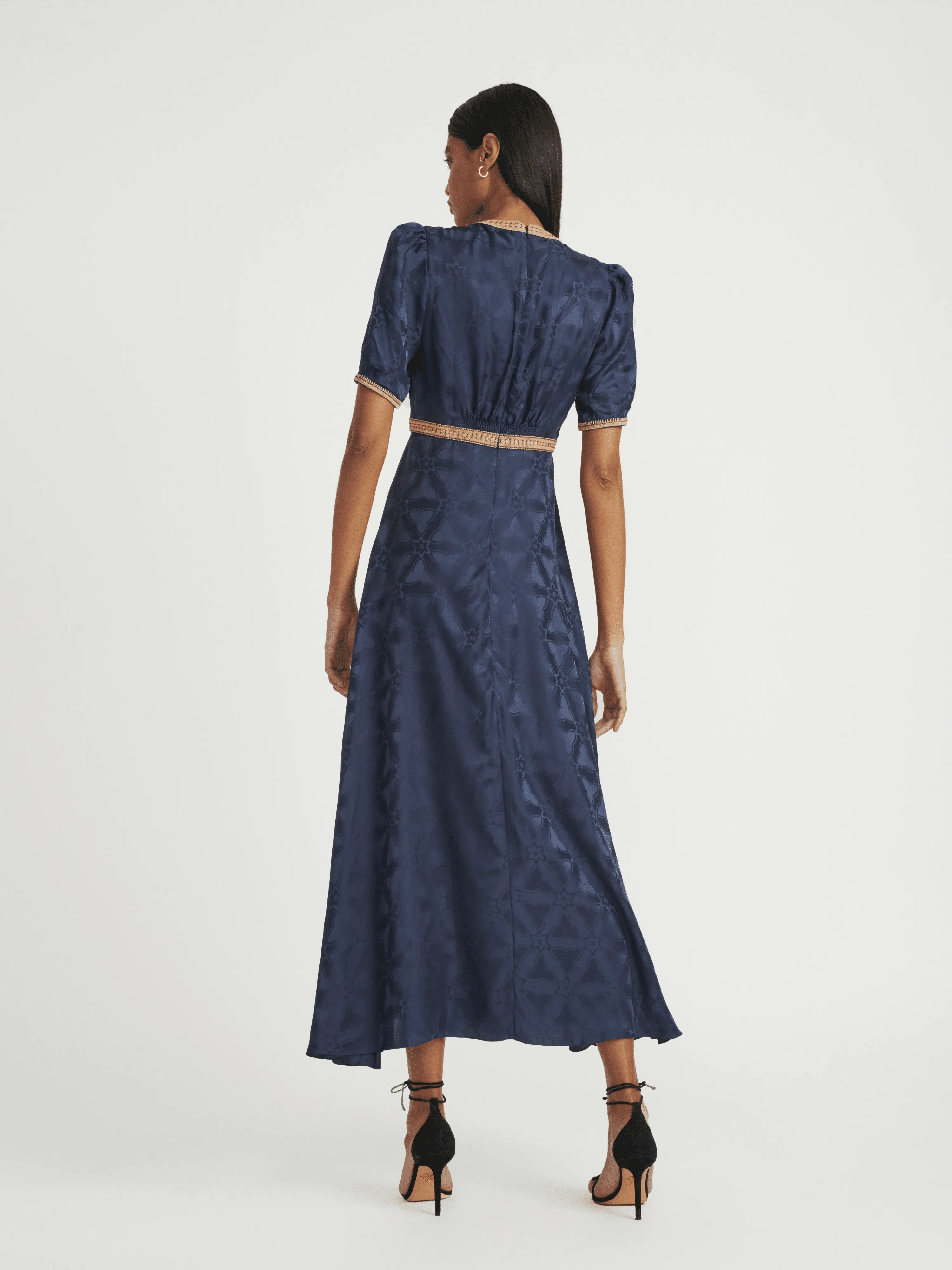 Tabitha Dress in Navy with Ornate Embroidery