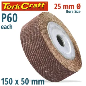 TORK CRAFT FLAP WHEEL 150 X 50 X 25MM BORE 60 GRIT PER EACH ABRF155060