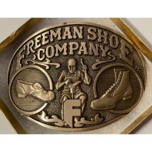 Vintage 1981 Metal Belt Buckle, Brass, Freeman Shoe Company,