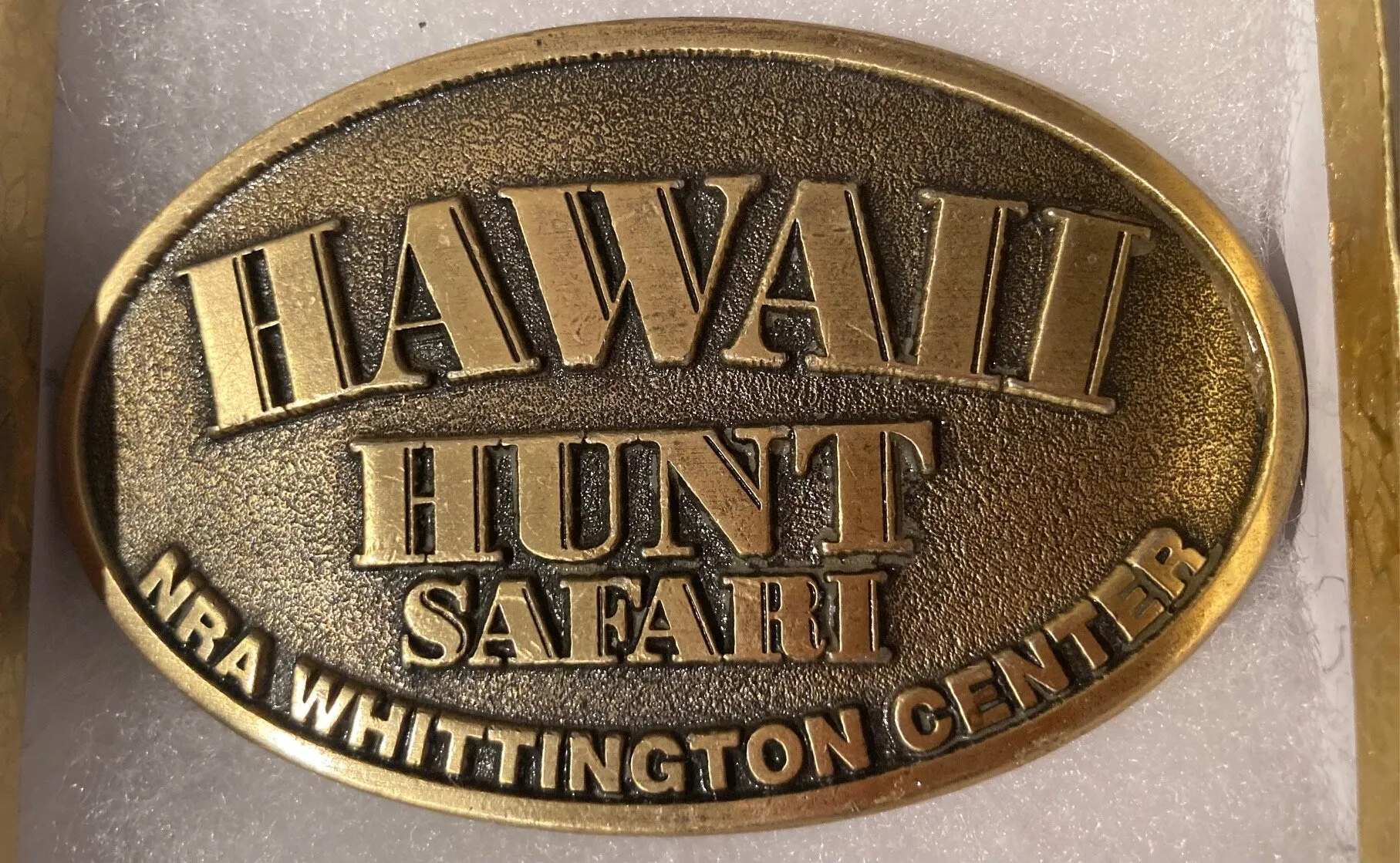 Vintage Metal Belt Buckle, Brass, Hawaii, Hunt, Safari, NRA, Nice Western Design,  3 1/2" x 2 1/4", Quality, Made in USA, Country