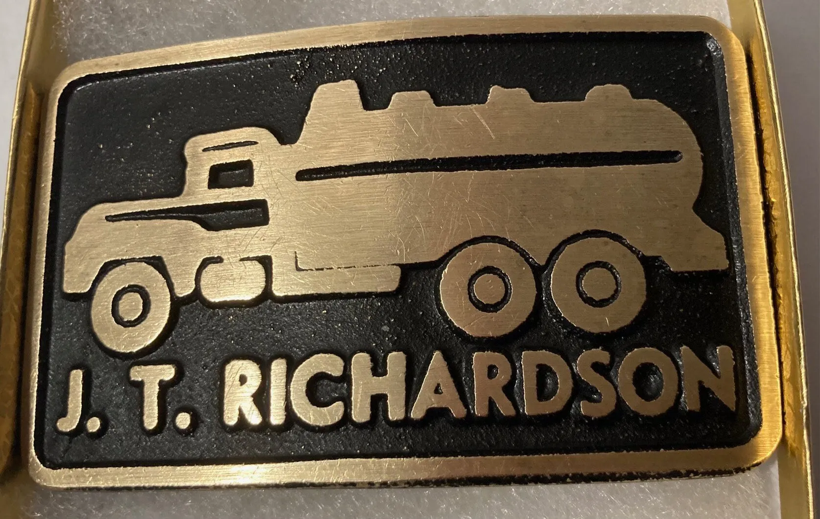 Vintage Metal Belt Buckle, Brass, Oil Tanker Truck, Delivery, Nice Design, 3 1/2" x 2 1/4", Heavy Duty, Quality, Thick Metal