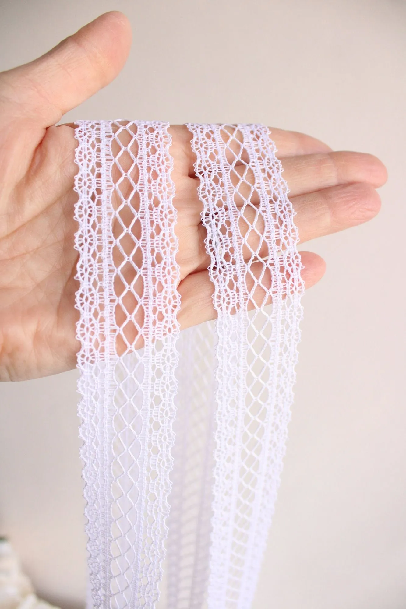 Vintage White Lace Trim With A Lattice Pattern, 1.25" Wide 2 Yards